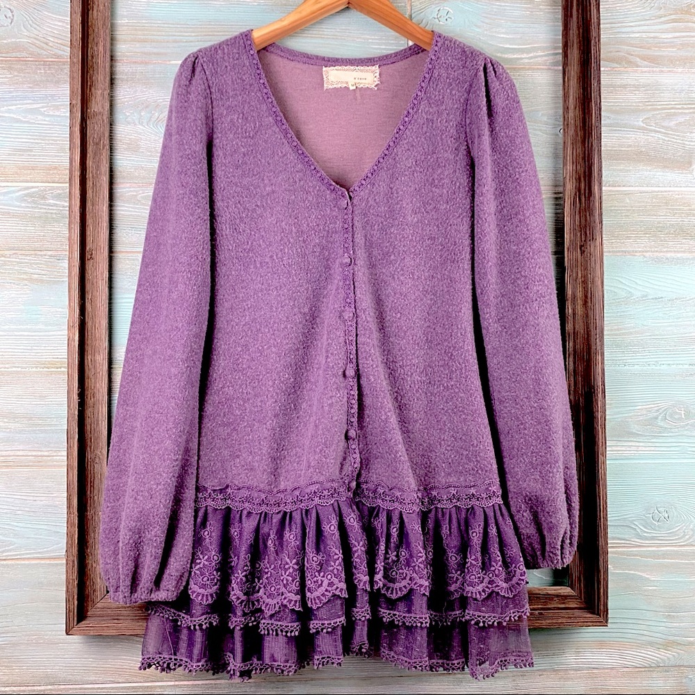 Areve Victorian layered lace button up cardigan